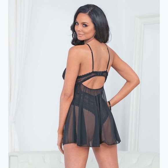 Plus Size Lace Teddy Lingerie Dark Red Underwire Flyaway Mesh Skirt Bodysuit 1X - Picture 9 of 9